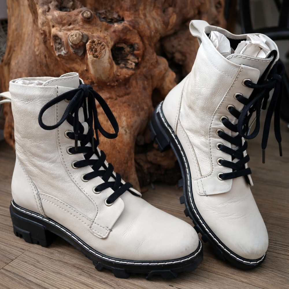 RAG & BONE Shiloh White LEATHER Lace Up COMBAT BOOTS Women's Shoe Size 7.5 38 - Picture 2 of 10